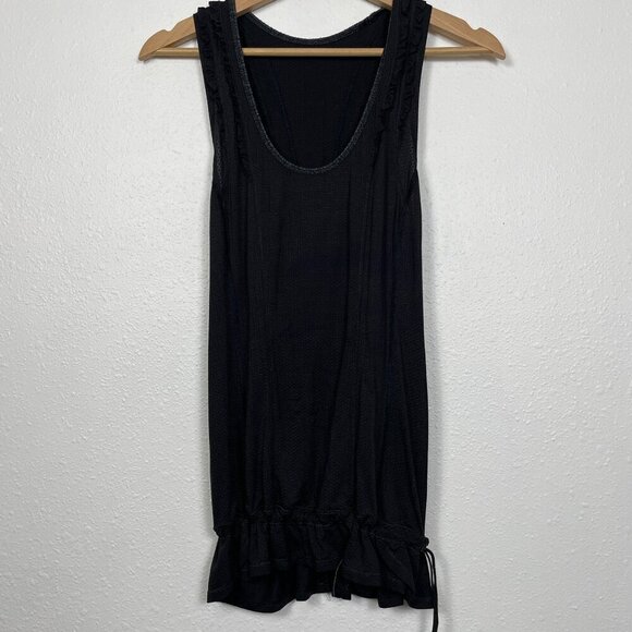 Lululemon Swiftly Tie Waist Black Scoop Neck Ruffle Racerback Tank Top Size: 6 - Picture 2 of 8